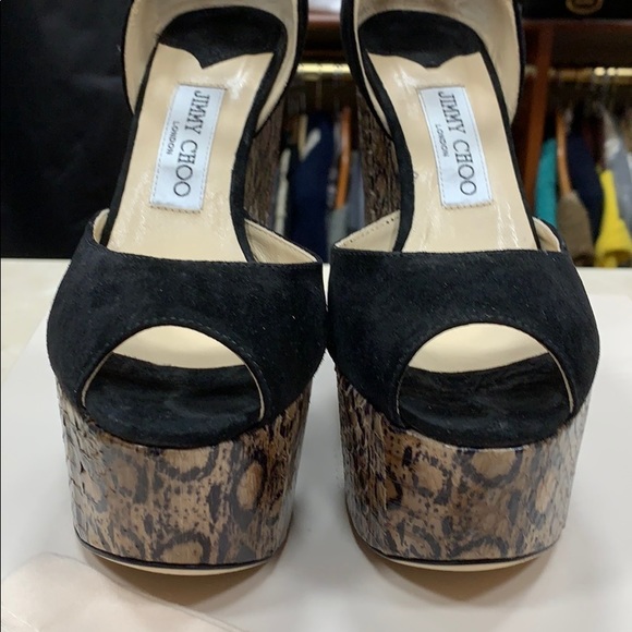 JIMMY CHOO FOLLY EXOTIC SNAKESKIN AND SUEDE PLATFORM SANDALS BLACK SIZE 8, 8.5 - Picture 7 of 7
